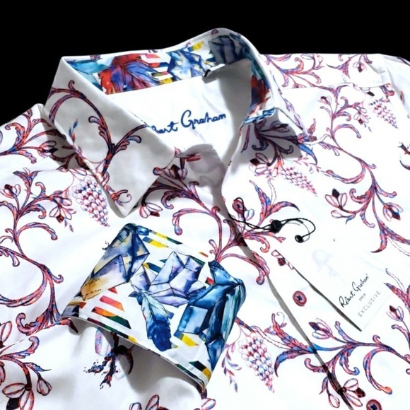 NEW Robert Graham Exclusive Floral Large White Colorful Classic Fit Sport Shirt - Picture 1 of 12